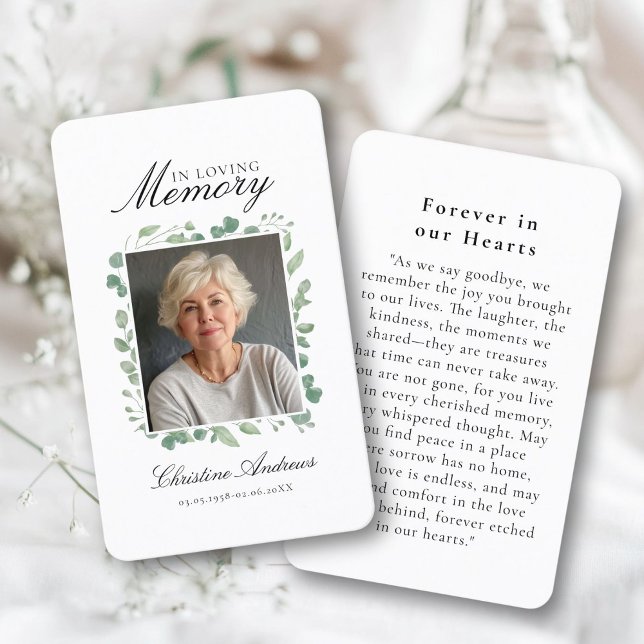"In Love Memory" Beerdigung Foto Gebet Visitenkarte ("In Loving Memory" Funeral Photo Prayer White Business Card)