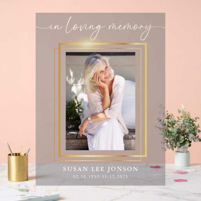 In Love Memory Beerdigung Foto grau verblasste Zei Acrylschild (Hochzeit)