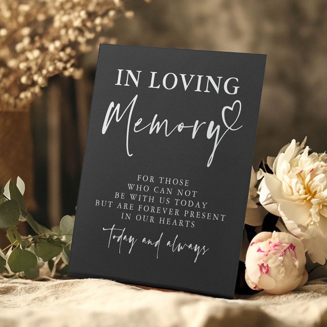 In Love Memory Black Modern Memorial Hochzeit Sockelschild (In Loving Memory Memorial Remembrance Table Sign)