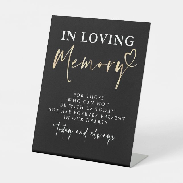 In Love Memory Black Modern Memorial Hochzeit Sockelschild (Vorderseite)