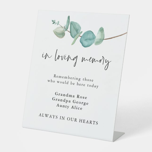 In Love Memory Blue Eukalyptus Names Wedding Sockelschild (Vorderseite)