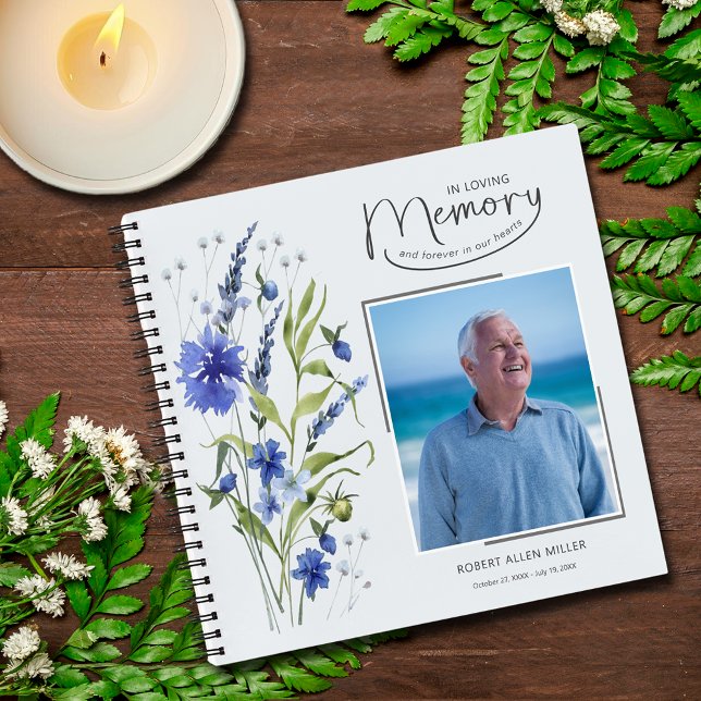 In Love Memory Blue Floral Begräbnis Gästebuch Notizbuch (In Loving Memory Blue Floral Funeral Guest Book)