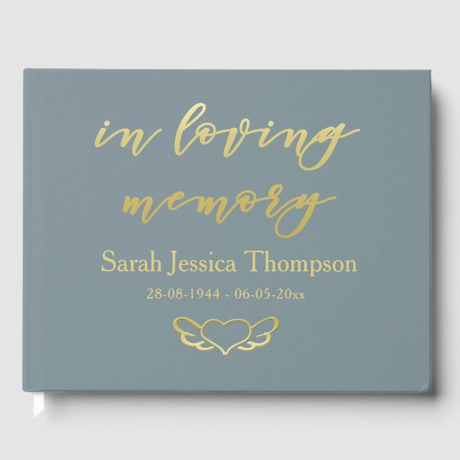 In Love Memory | Blue & Gold Book of Condolence Gästebuch (Vorderseite)