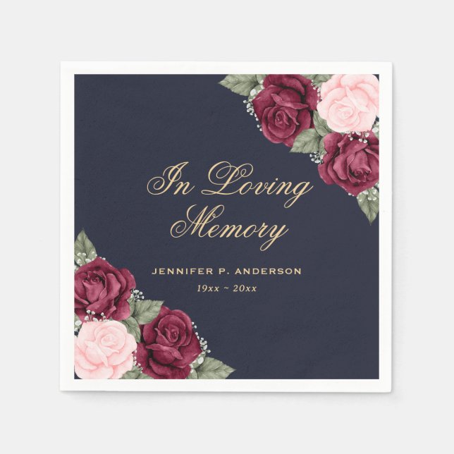 In Love Memory Blue Rosa Blumenbeerdigung Serviette (Vorderseite)