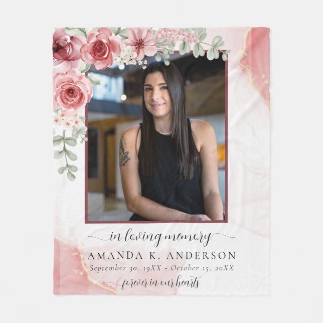 In Love Memory Blush Red Blume Beerdigung Fleecedecke (Vorderseite)