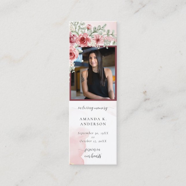 In Love Memory Blush Red Funeral Lesezeichen Mini Visitenkarte (Vorderseite)