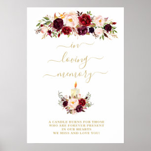 In Love Memory Burgundy floral Memorial-Zeichen Poster
