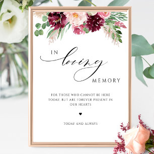 In Love Memory Burgundy rosa Blumenzettel Poster