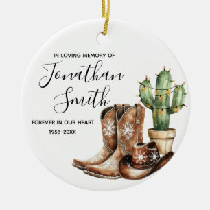 In Love Memory Cowboy Cactus Gift Keramik Ornament