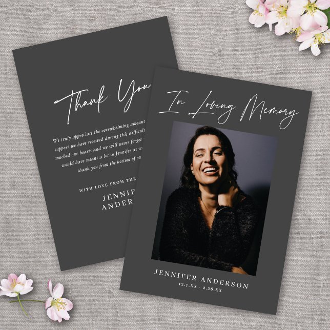 In Love Memory Dark Gray Foto Memorial Card Einladung (Von Creator hochgeladen)