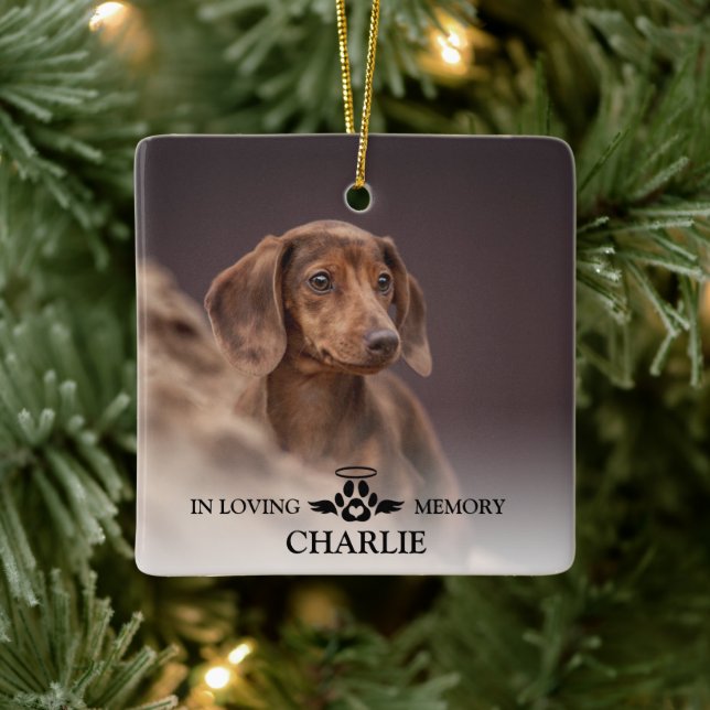 In Love Memory Elegant Dog Foto Pet Memorial C Keramikornament (Baum)