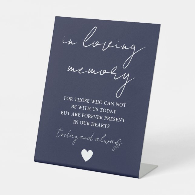 In Love Memory Elegant Script Navy Blue Sockelschild (Vorderseite)