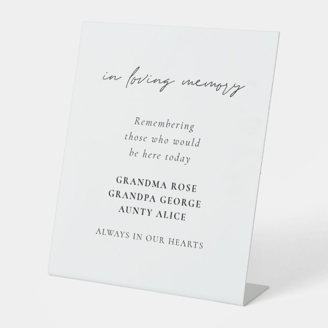 In Love Memory Elegante Skriptnamen Hochzeit Sockelschild (Vorderseite)