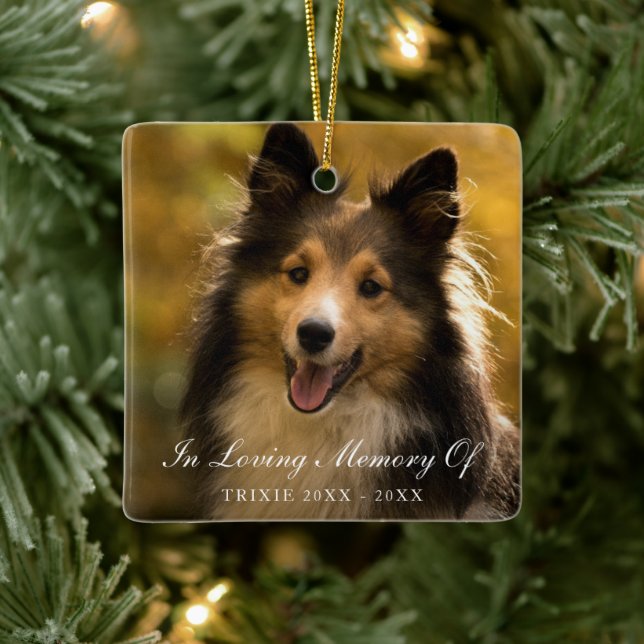 In Love Memory Elegantes Foto Pet Memorial Keramikornament (Baum)
