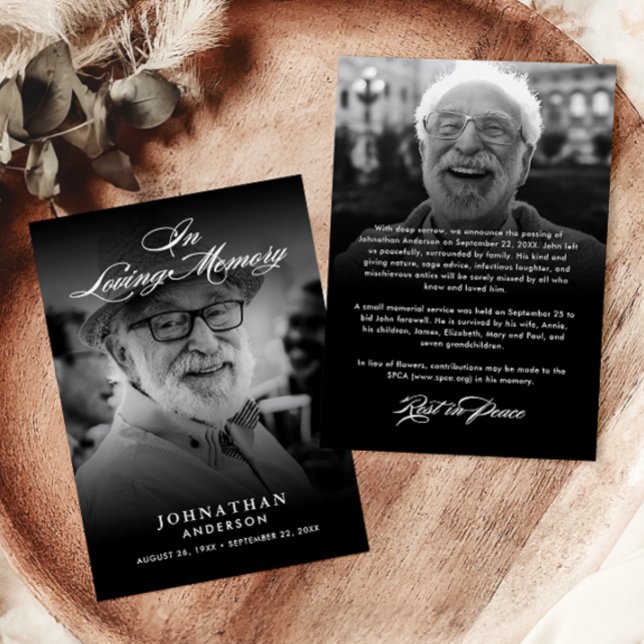 In Love Memory Elegantes Skript 2-Foto Tod Ankündigung (Von Creator hochgeladen)