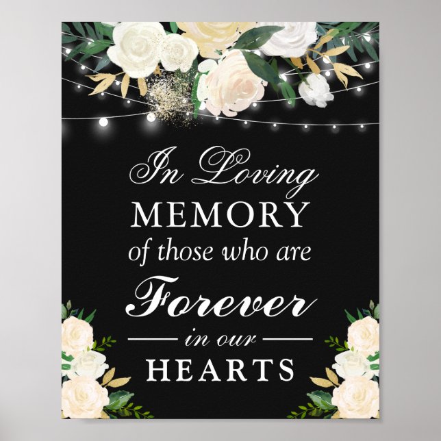In Love Memory Elfenbein White Floral Wedding Zeic Poster (Vorne)