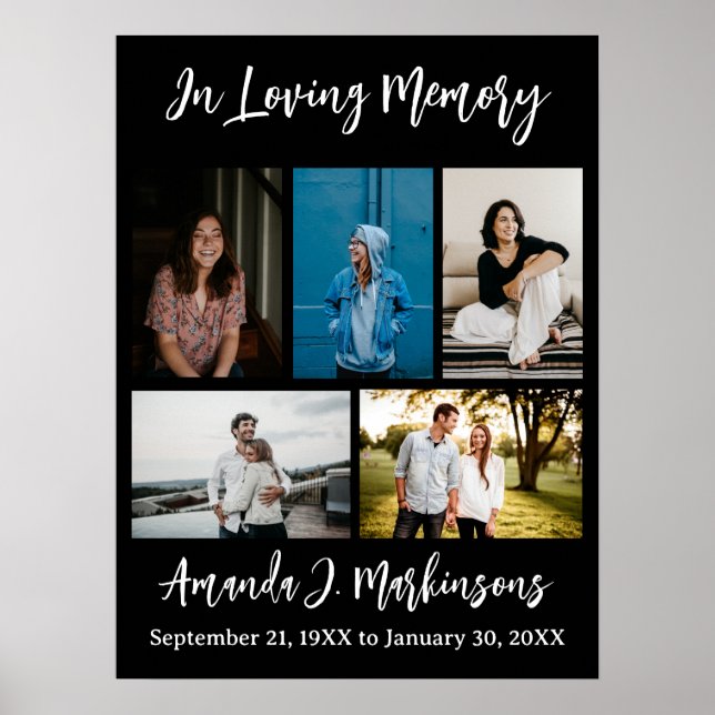 In Love Memory Five Foto Collage Beerdigung Poster (Vorne)
