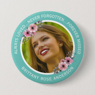 In Love Memory Floral Memorial zum Aquamarinen F Button