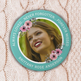 In Love Memory Floral | Memorial zum Aquamarinen F Button