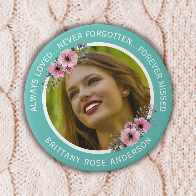 In Love Memory Floral | Memorial zum Aquamarinen F Button (Von Creator hochgeladen)