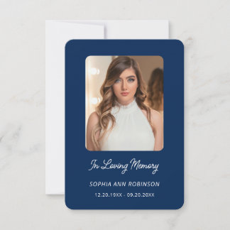 In Love Memory Foto Beerdigung Blue Prayer Card