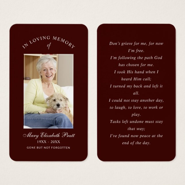 In Love Memory Foto Beerdigungskarte (Vorne & Hinten)