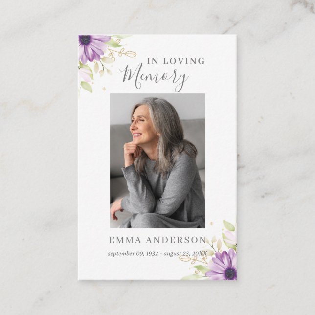 In Love Memory | Foto Beerdigungskarte Visitenkarte (Vorderseite)