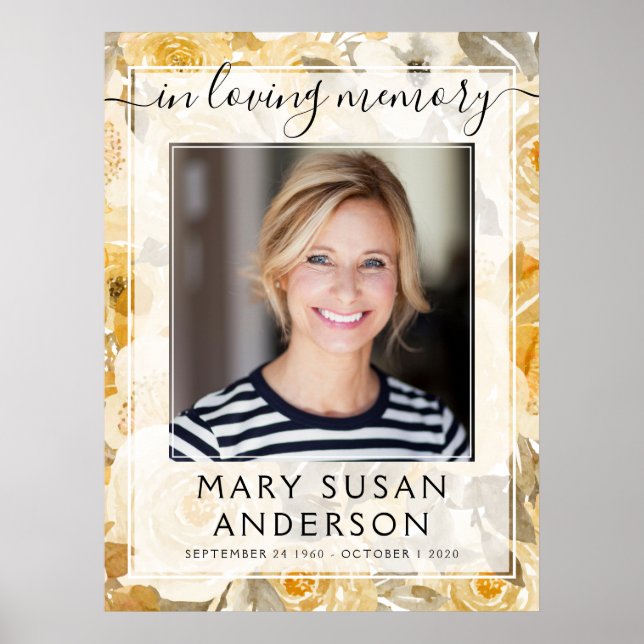 In Love Memory Foto Gelbe Blume Begrüßungszeichen Poster (Vorne)