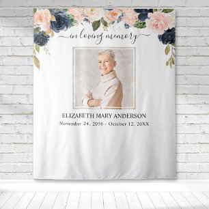 In Love Memory Foto Navy Blush Pink Memorial Wandteppich