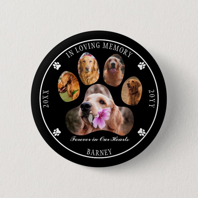 In Love Memory Foto Pet Memorial - Schwarz Button (Vorderseite)