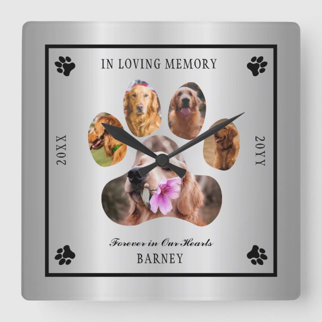 In Love Memory Foto Pet Memorial - Silver Tone Quadratische Wanduhr (Vorderseite)