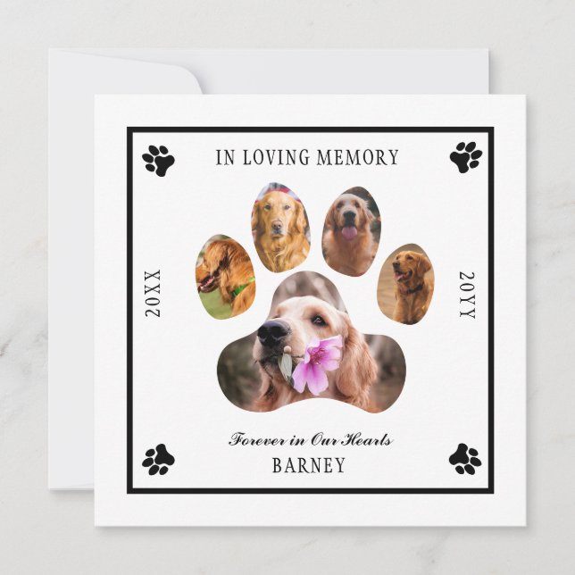 In Love Memory Foto Pet Memorial - White Black Einladung (Vorderseite)