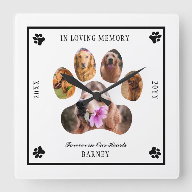 In Love Memory Foto Pet Memorial - White Black Quadratische Wanduhr (Vorderseite)