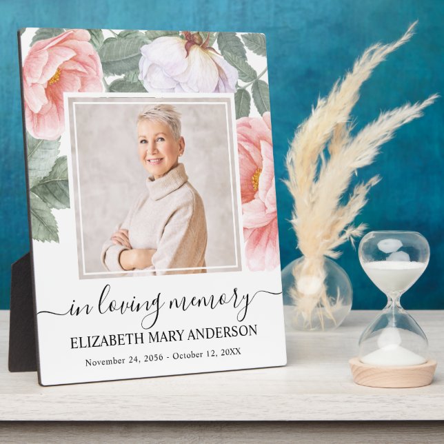 In Love Memory Foto rosa florale Gedenkstätte Fotoplatte (Seite)