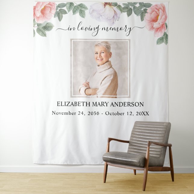 In Love Memory Foto rosa florale Gedenkstätte Wandteppich (Beispiel)