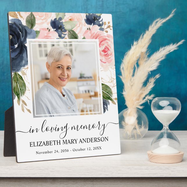 In Love Memory Foto rosa Navy floral Memorial Fotoplatte (Seite)