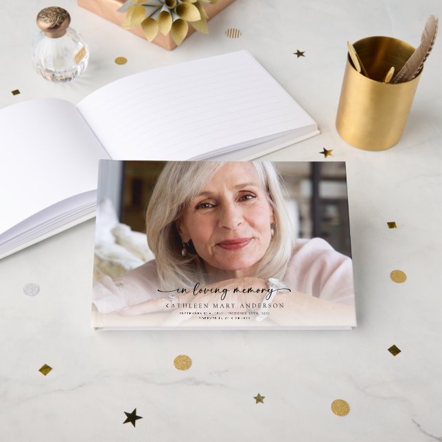 In Love Memory Full Foto Beerdigung Gästebuch (Vorderseite Offen)