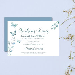 In Love Memory Funeral Dusty Blue Butterfly Einladung