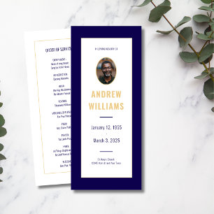 In Love Memory Funeral Foto Program Navy Gold Einladung