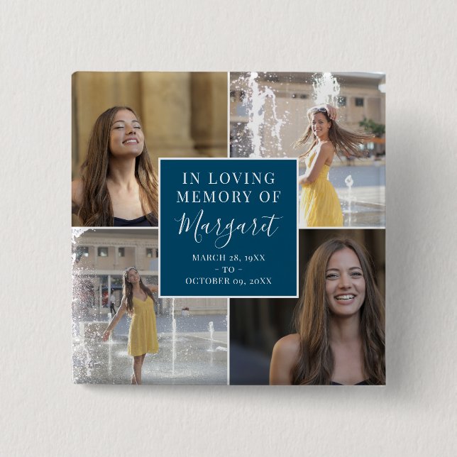 In Love Memory Funeral Memorial Foto Collage Button (Vorderseite)