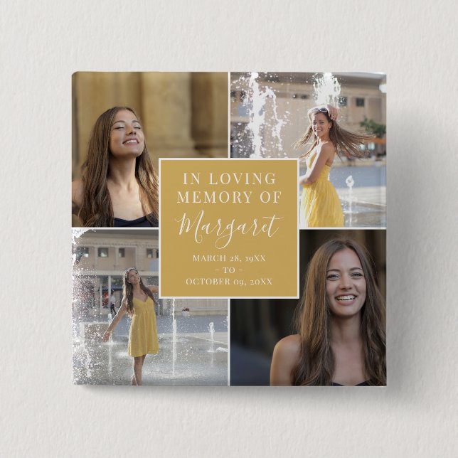 In Love Memory Funeral Memorial Foto Collage Button (Vorderseite)