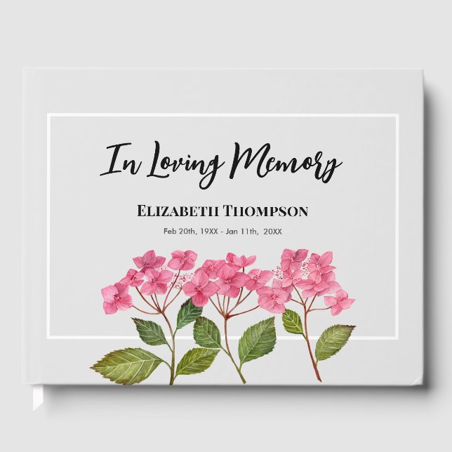 In Love Memory Funeral Wasserfarbe Hydrangea Gästebuch (Vorderseite)