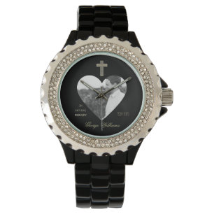 In Love Memory Golden Cross Heart Form Foto Armbanduhr