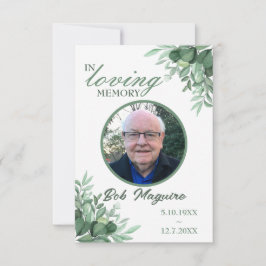 In Love Memory Green Blätter Foto Beerdigungskarte Einladung