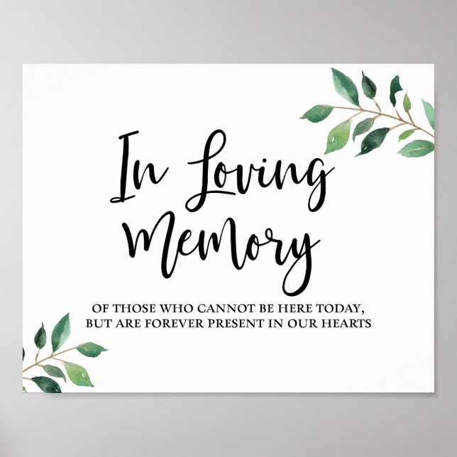 In Love Memory Greenery Kalligraphie-Zeichen Hochz Poster (Vorne)