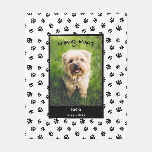 In Love Memory Hund Foto Black Paw Prints Fleecedecke (Vorderseite)