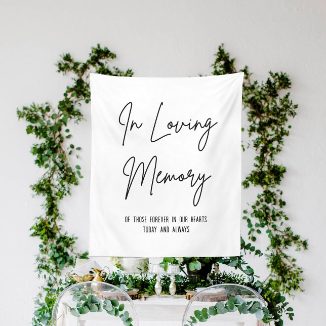 In Love Memory Kalligrafie White Wedding Sign Wandteppich (In Loving Memory Calligraphy White Wedding Sign Tapestry
)