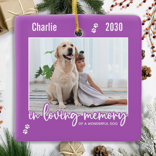 In Love Memory Lilac Dog Foto Pet Memorial Keramikornament (Von Creator hochgeladen)