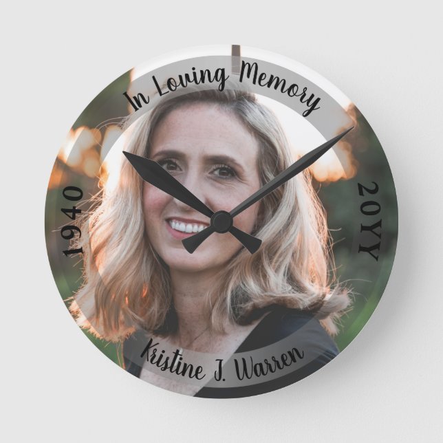 In Love Memory Memorial Foto Tod Runde Wanduhr (Vorderseite)