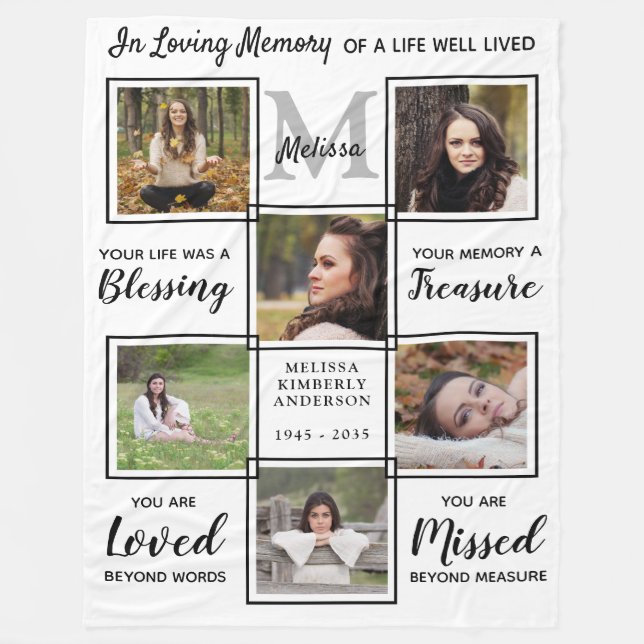 In Love Memory Memorial Keepake Foto Collage Fleecedecke (Vorderseite)